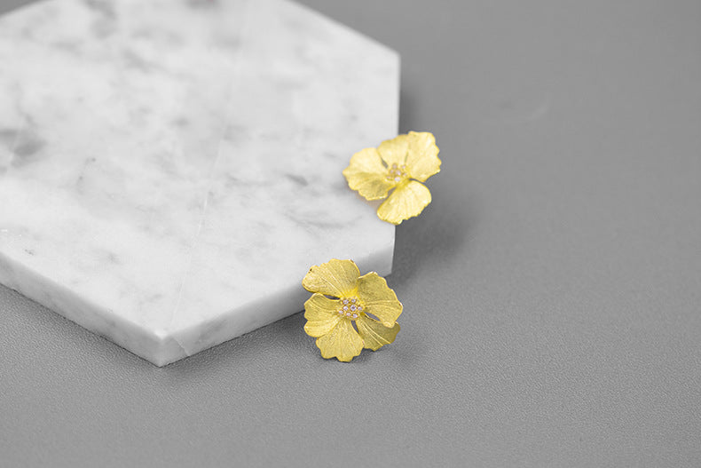 Sterling Silver French Style High-grade Peony Flower Earrings