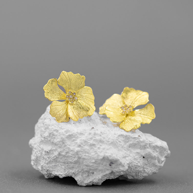 Sterling Silver French Style High-grade Peony Flower Earrings