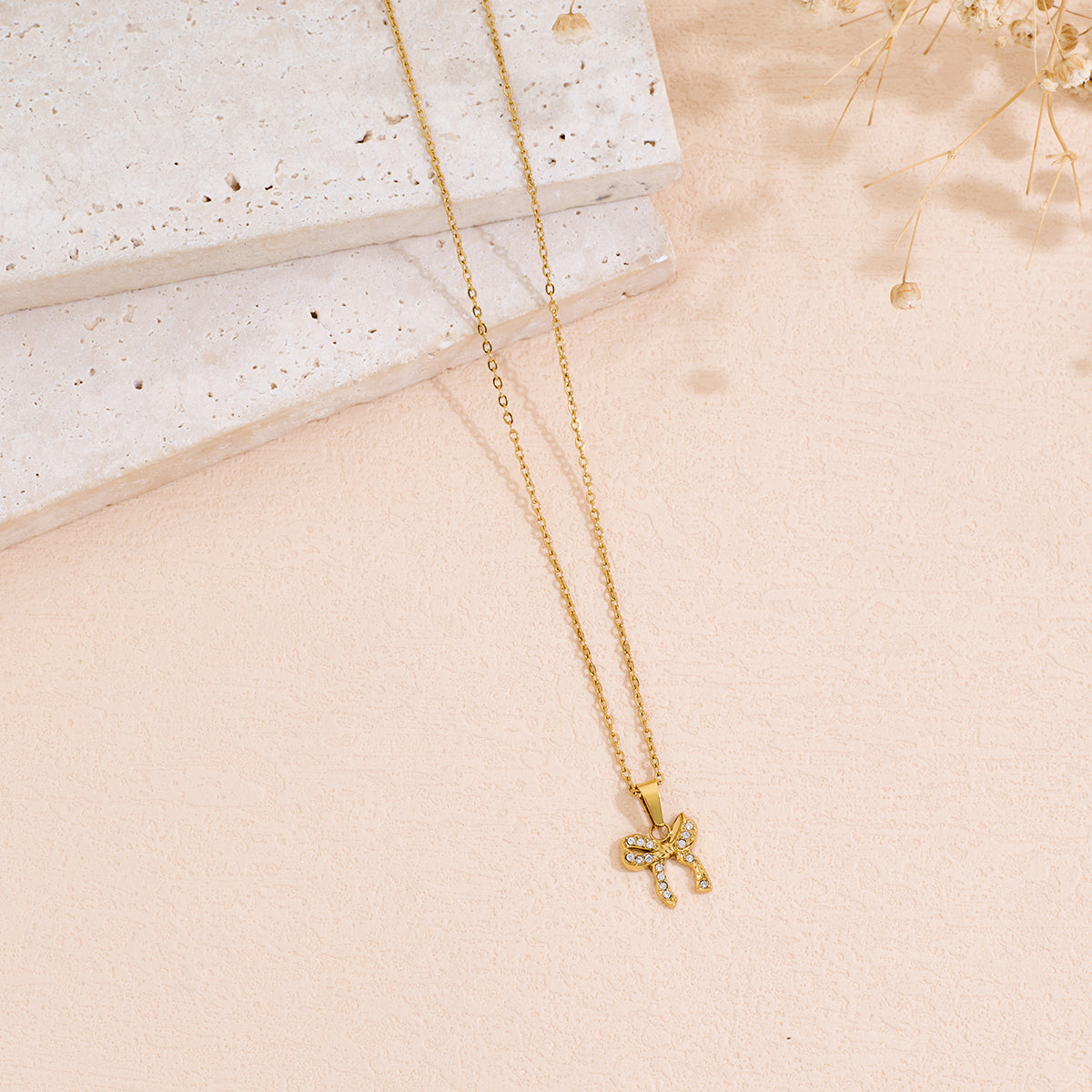 Inlaid Rhinestone Bowknot Pendant Necklace