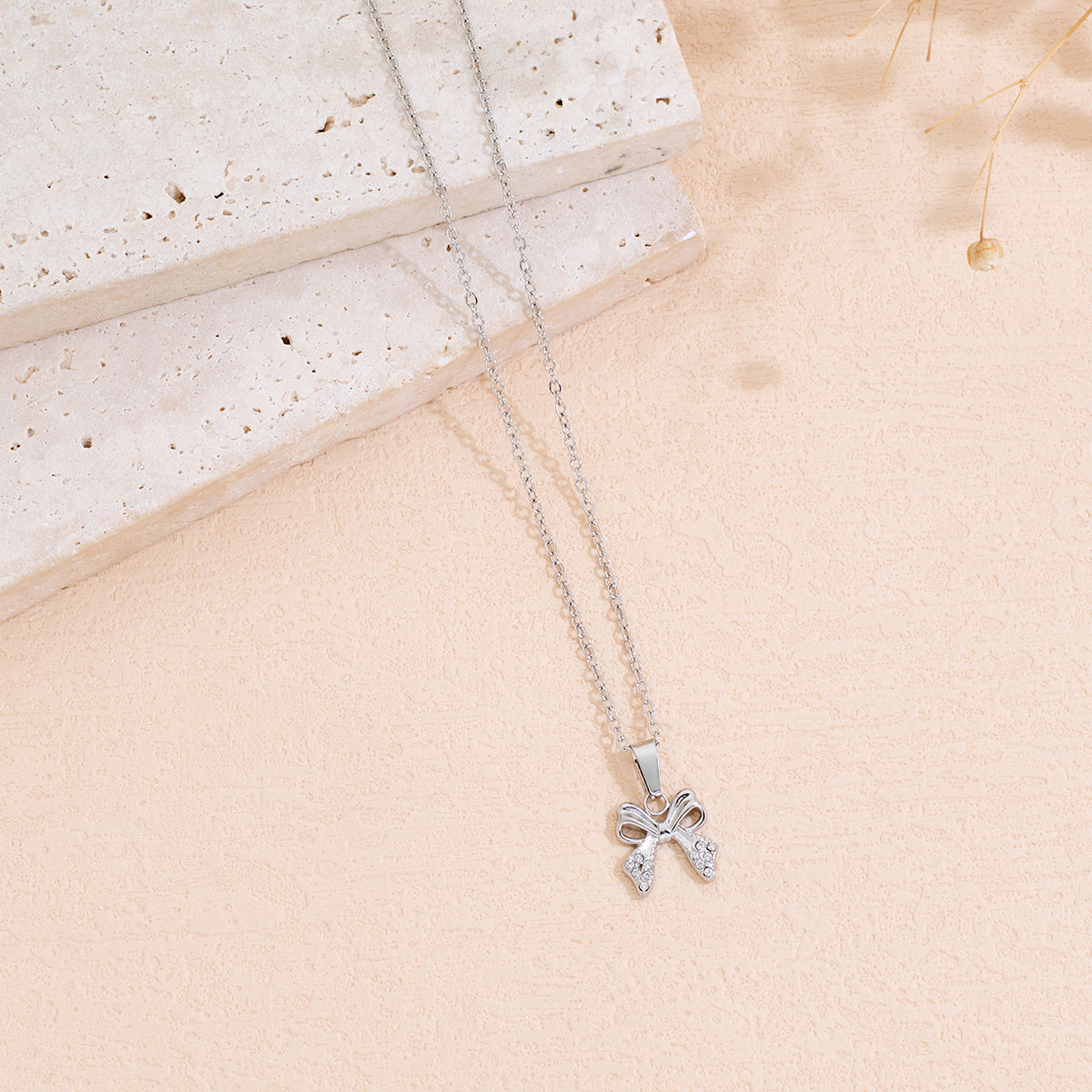 Inlaid Rhinestone Bowknot Pendant Necklace