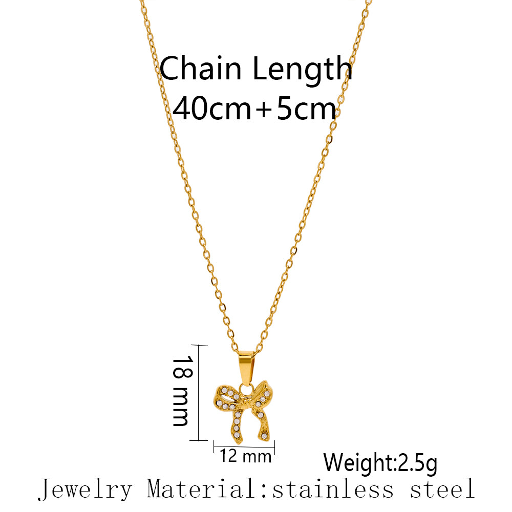 Inlaid Rhinestone Bowknot Pendant Necklace