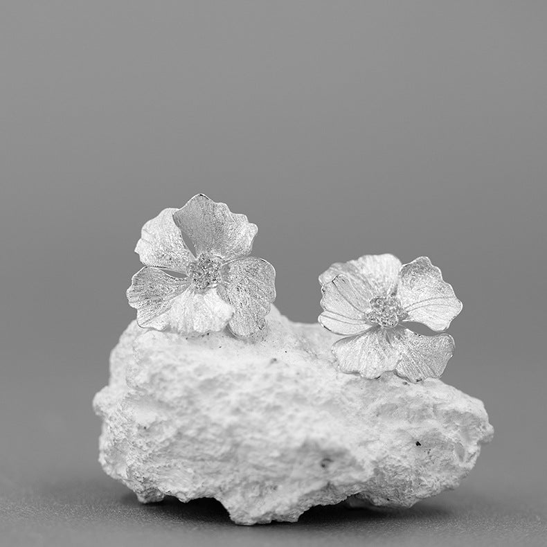 Sterling Silver French Style High-grade Peony Flower Earrings