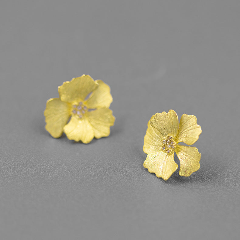 Sterling Silver French Style High-grade Peony Flower Earrings