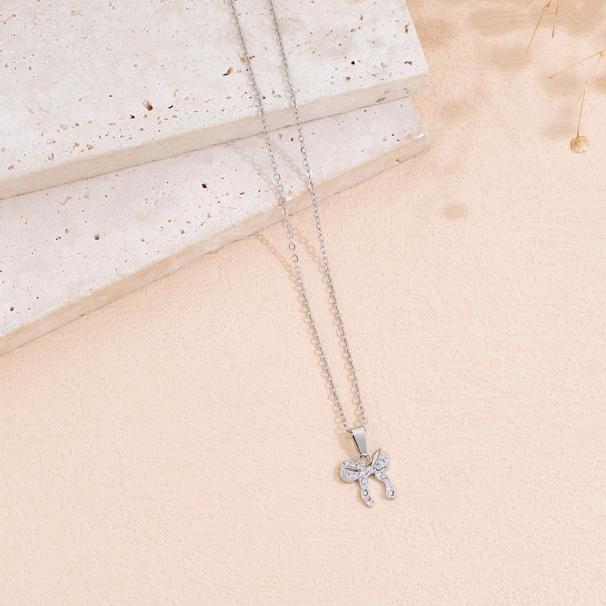 Inlaid Rhinestone Bowknot Pendant Necklace